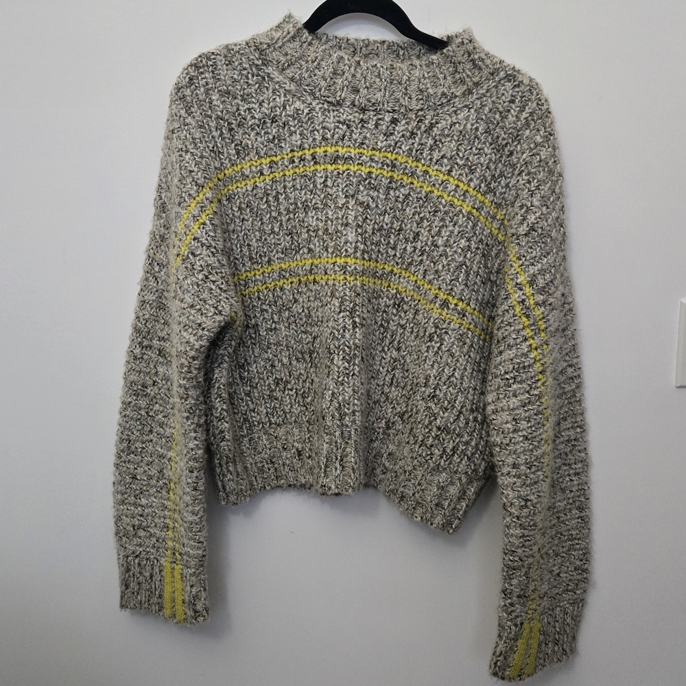 Gray and Yellow Crew Neck Sweater